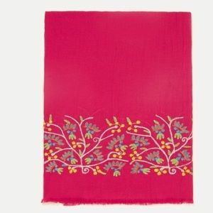 ZARA multicolor embroidered pink scarf